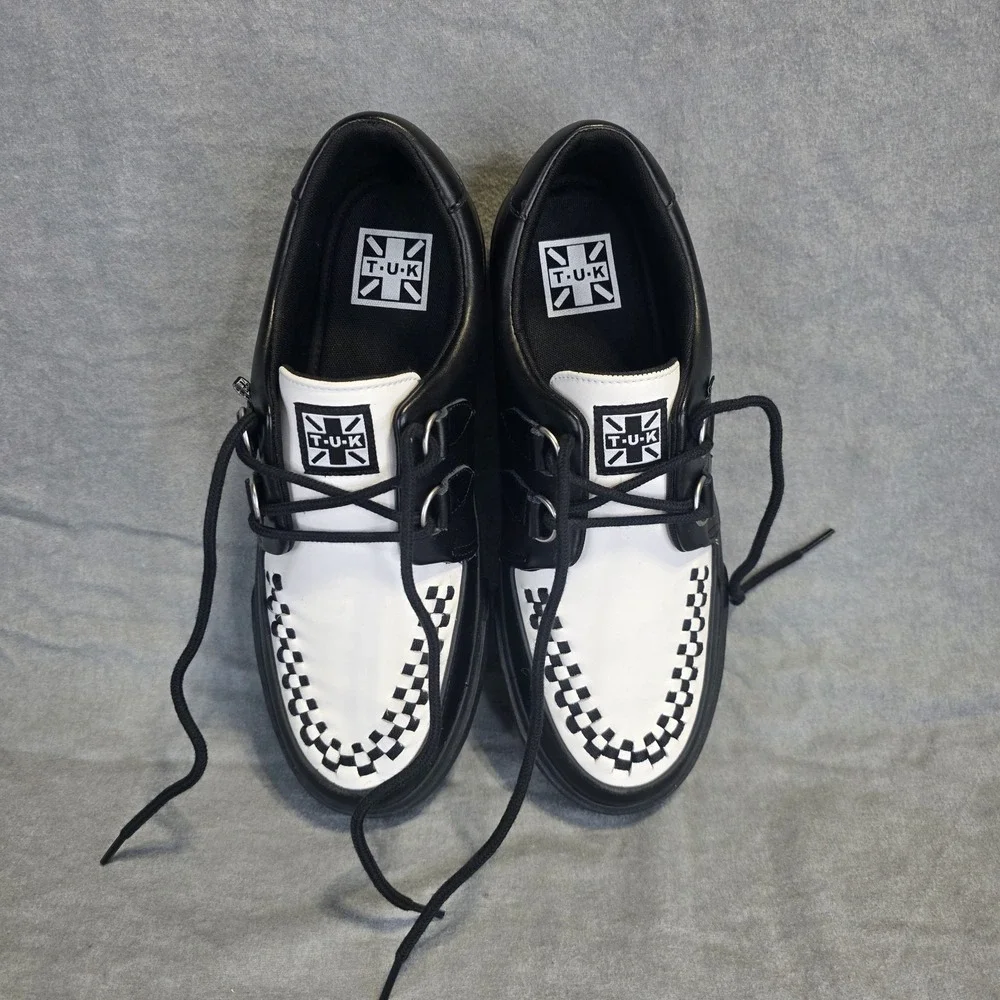 T.U.K. Creepers Black White Checkerboard Woven Leather Goth Punk Shoes Men's 9